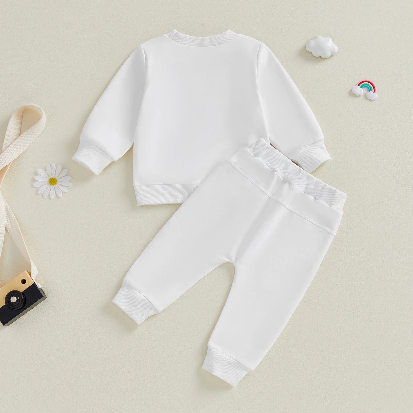 Baby Toddler Boy Girl 2Pcs Spring Fall Outfits Solid Color Long Sleeve Round Neck Pullover Top + Elastic Waist Long Pants Jogger Set