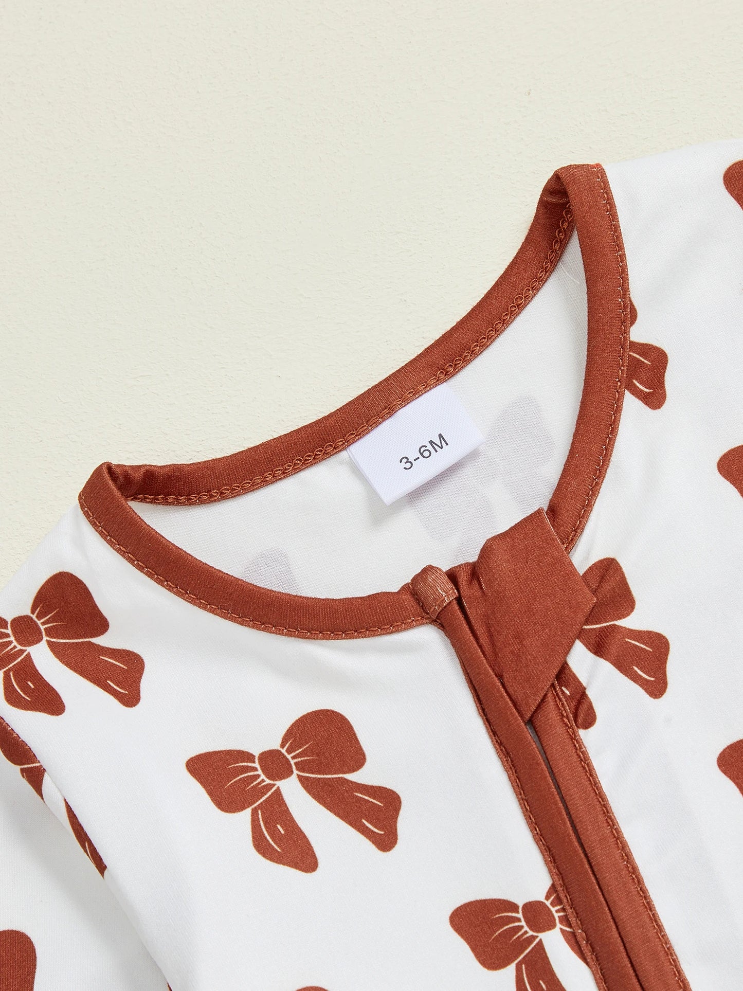 Baby Girl Zipper Romper Long Sleeve Round Neck Bow Print Jumpsuit