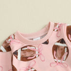 Baby Toddler Girls 2Pcs Fall Outfit Football Bow Print Crew Neck Long Sleeve Top with Pants Jogger Set