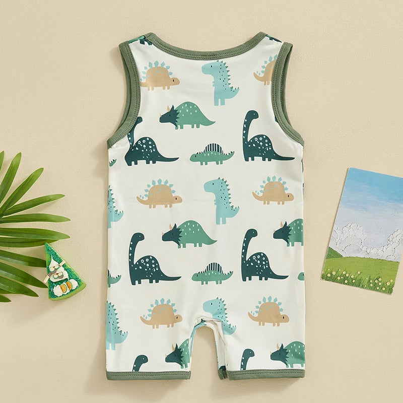 Baby Boys Summer Spring Romper Sleeveless Cartoon Dinosaur Print Tank Top Jumpsuit