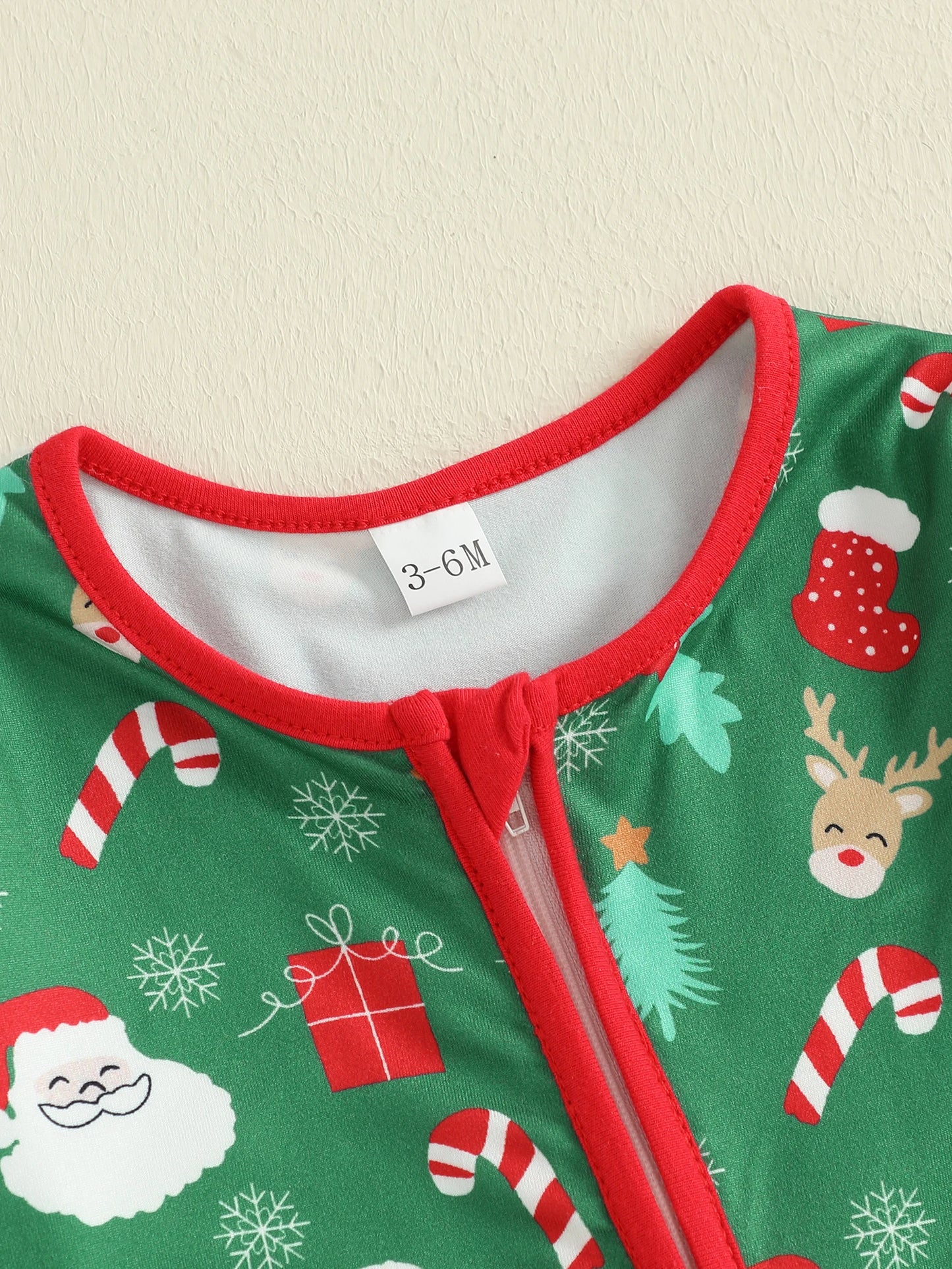 Baby Boys Girls Christmas Zipper Romper Reindeer Santa Print Zip Up Long Sleeve Round Neck Jumpsuit