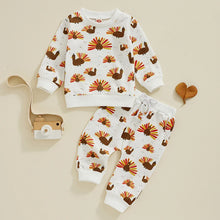 Load image into Gallery viewer, Baby Toddler Girls Boys 2Pcs Thanksgiving Outfit Turkey Print Long Sleeve Top and Elastic Pants Fall Set
