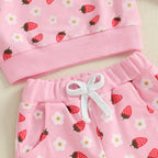 Baby Toddler Girl 2Pcs Fall Outfit Strawberry Flower Print Crew Neck Long Sleeve Top with Jogger Pants Set