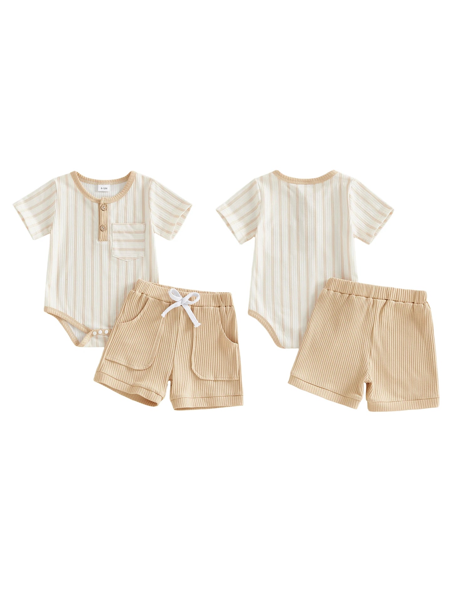 Baby Toddler Boys 2Pcs Summer Outfits Short Sleeve Stripes Print Romper Shorts Set