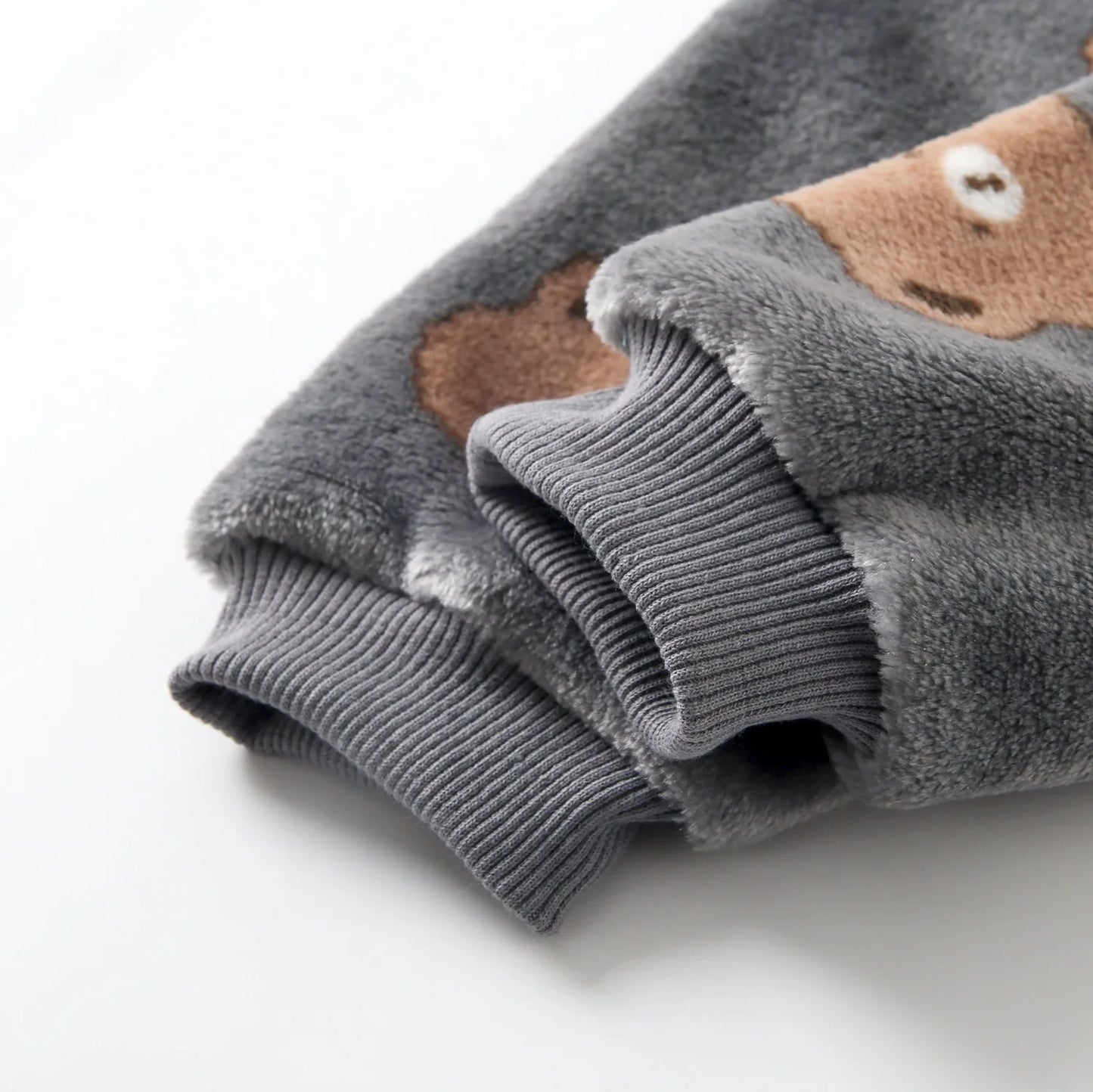 Baby Toddler Boy Girl 2Pcs Winter Clothes Set Thick Warm Pullover Top Pant Suit Bear Print Fleece Two Piece Jogger Set Outfit