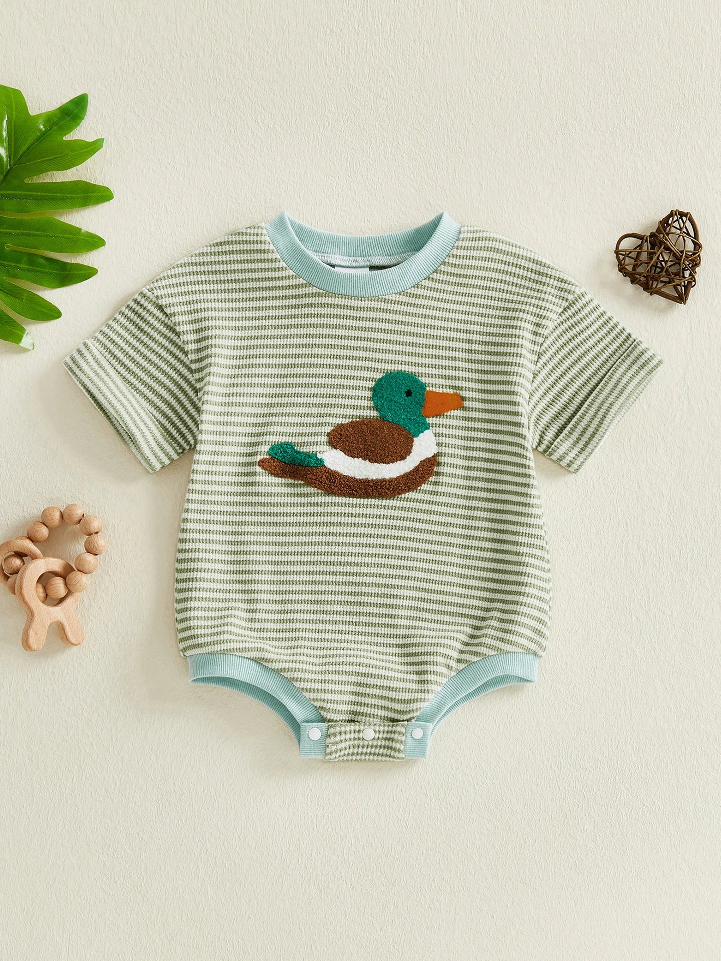 Baby Boy Romper Short Sleeve Round Neck Duck Embroidery Bodysuit Newborn Playsuit