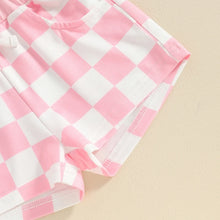 Load image into Gallery viewer, Baby Toddler Girl 2Pcs Shorts Outfit Checkered Print Short Sleeve Pocket Top with Checker Elastic Waist Shorts Set
