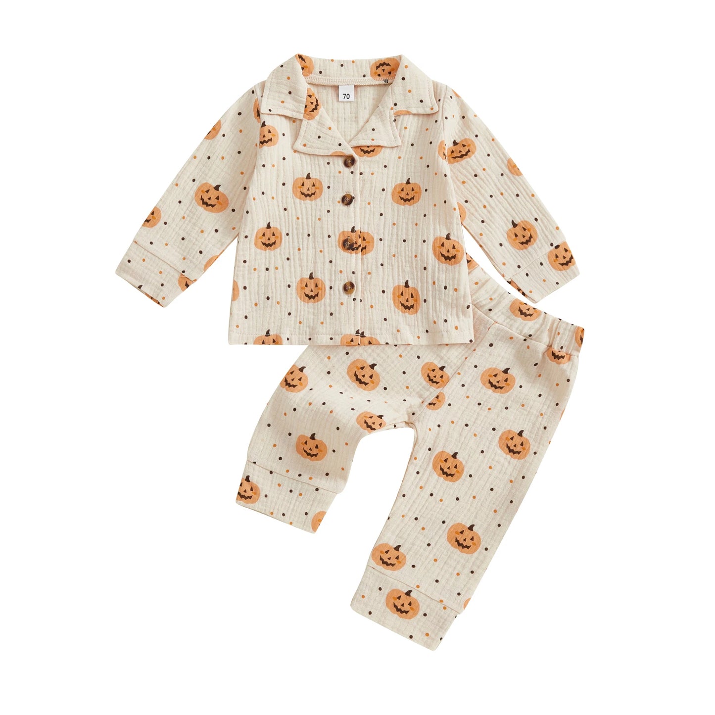 Baby Toddler Boys Girls 2Pcs Halloween Outfit Pumpkin Print Long Sleeve Shirt + Pants Set Loungewear