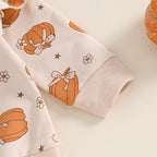 Baby Toddler Girl 2Pcs Halloween Outfit Pumpkin Print Long Sleeve Top with Elastic Waist Pants Set