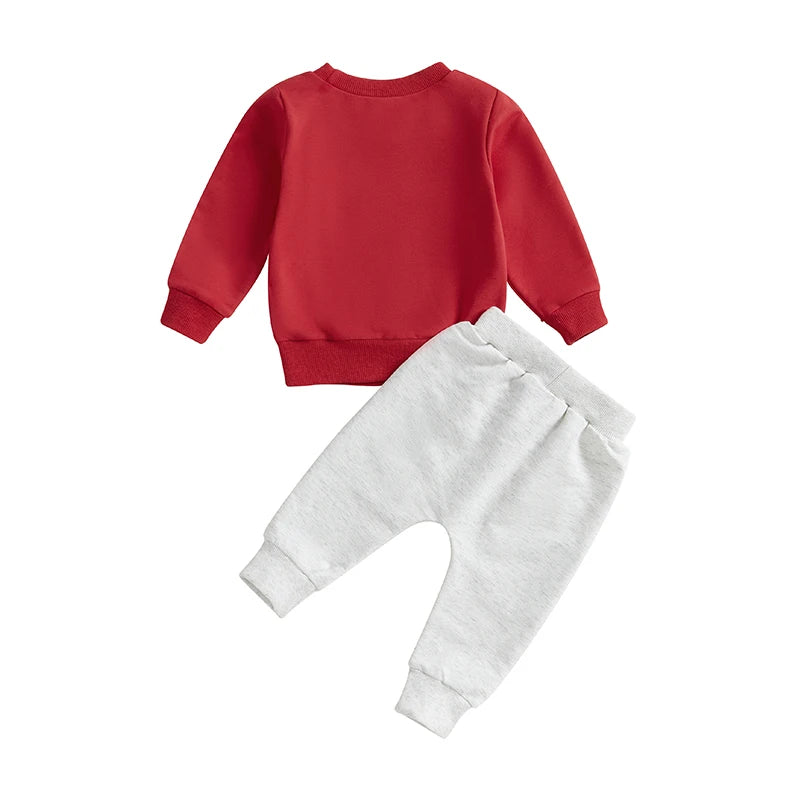 Baby Toddler Girls Boys 2Pcs Little Valentine Valentine's Day Heart Letter Print Long Sleeve Round Neck Top Long Pants Outfit Valentines Jogger Set