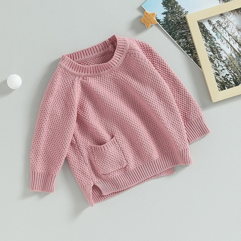 Baby Boy Girl Knitted Sweater Warm Long Sleeve Pullover with Pocket Autumn Knitwear