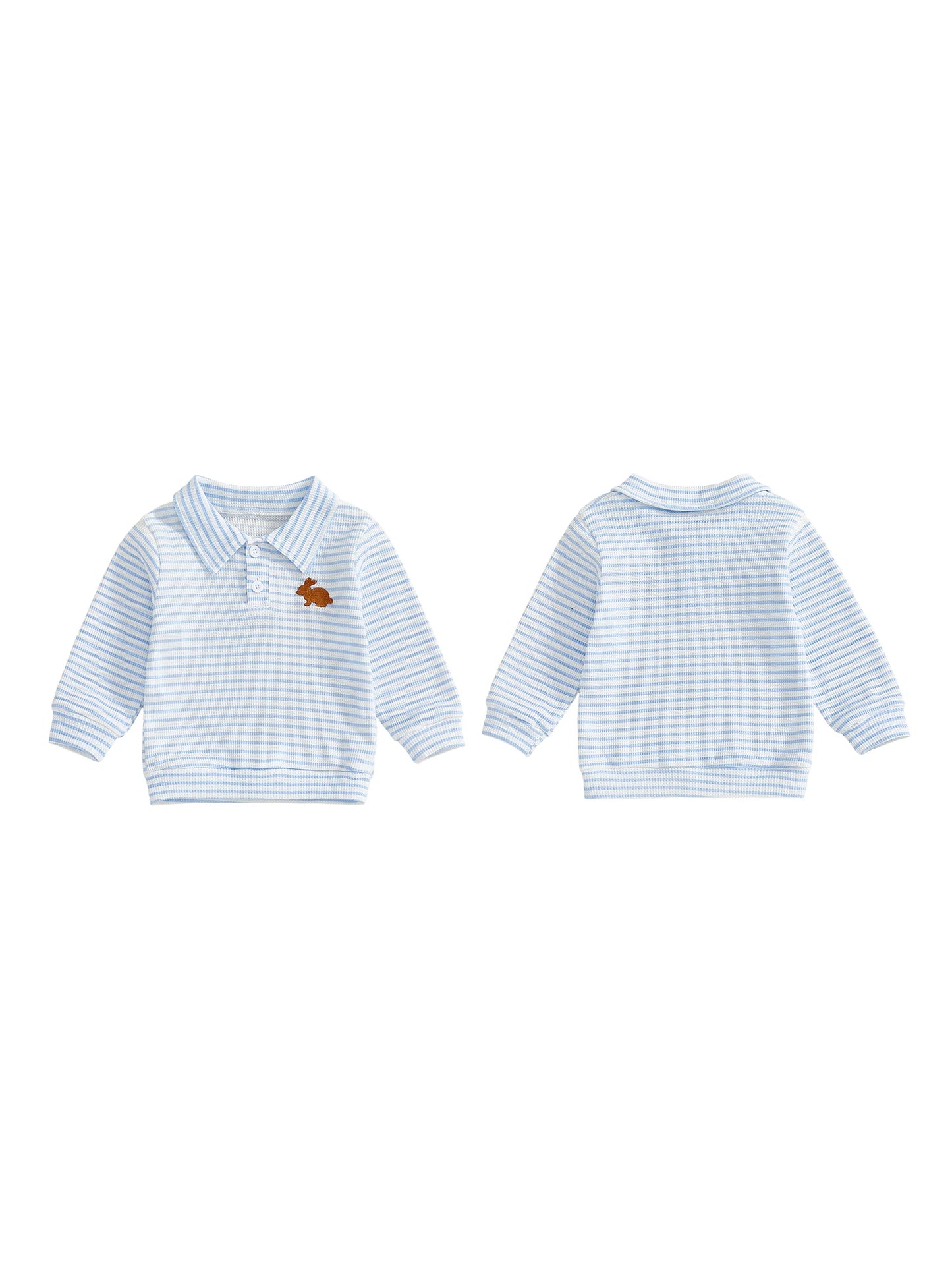 baby Toddler Boys Long Sleeve Turn-down Collar Embroidery Rabbit Striped Top Easter Clothes