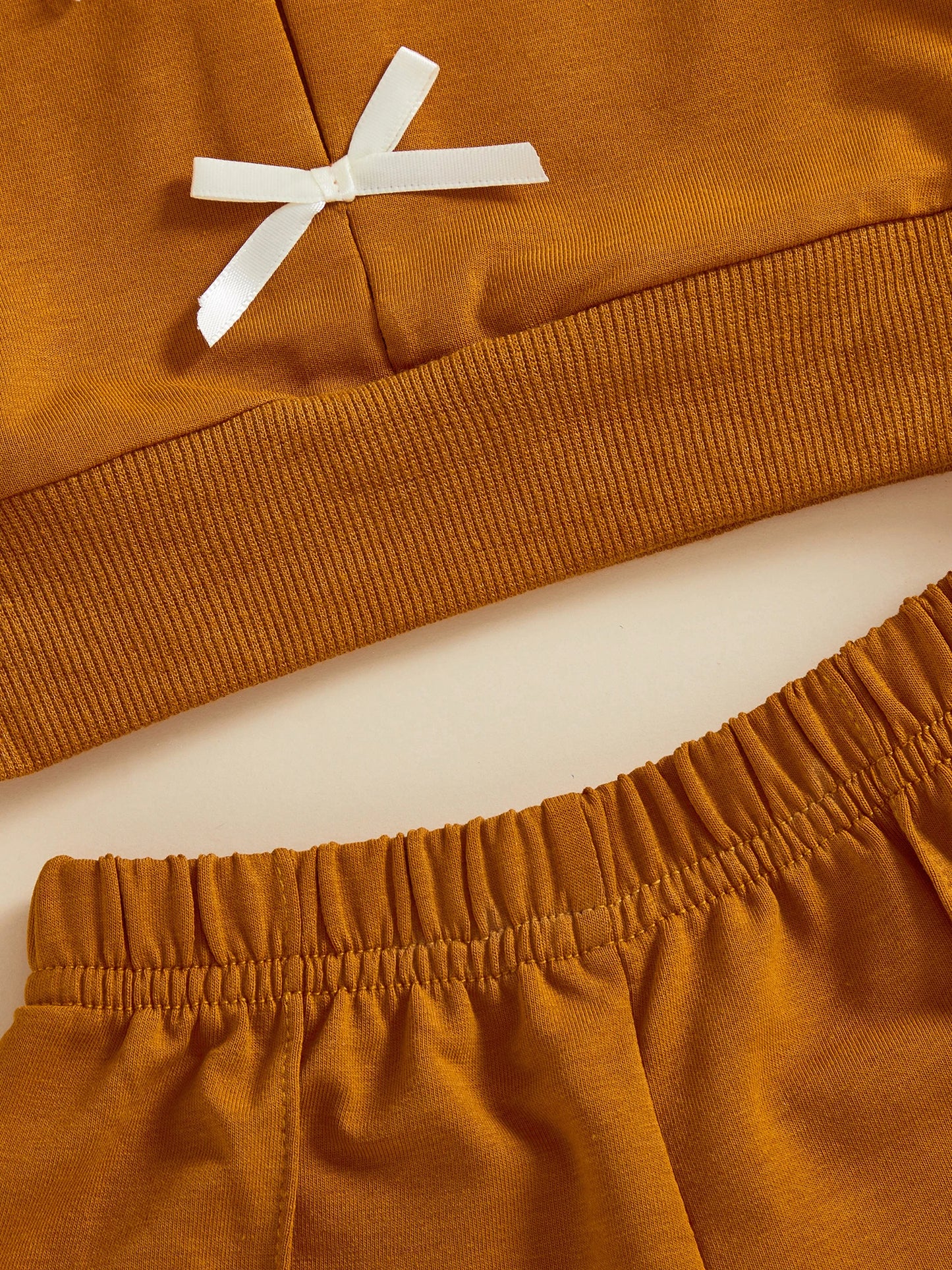 Baby Toddler Girl 2Pcs Fall Outfit Bow Decor Long Sleeve Round Neck Pullover Top + Elastic Waist Flare Pants 2Pcs Set