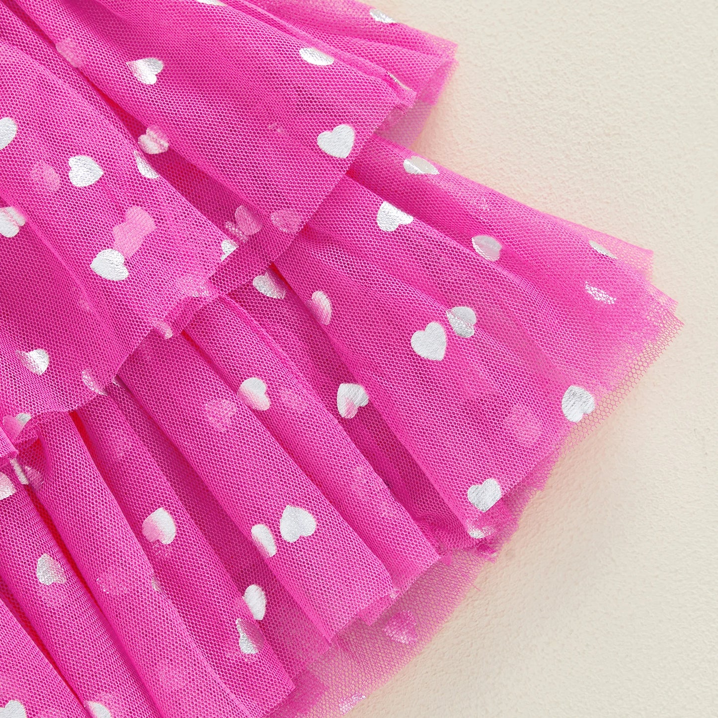 Baby Toddler Girls 2Pcs Outfit Long Sleeve Crew Neck Heart Embroidery Top and Tiered Tulle Skirt Set