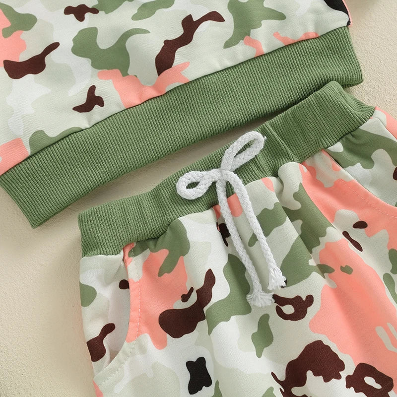 Baby Toddler Girls Boys 2Pcs Camouflage Print Long Sleeve Top with Long Pants Outfit Set