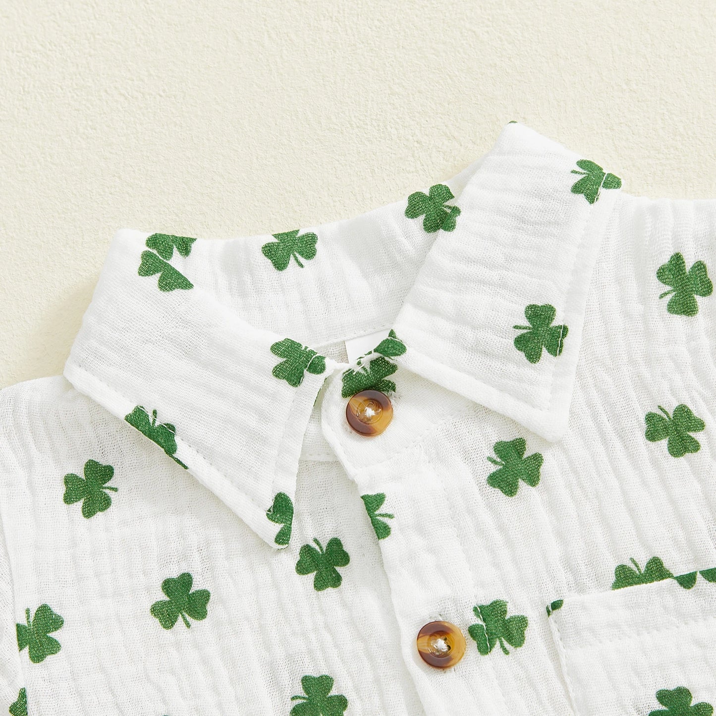 Baby Toddler Boys 2Pcs Spring St. Patrick's Day Set Shamrock Print Short Sleeve Lapel Button Down Shirt Shorts Outfit