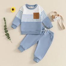 Load image into Gallery viewer, Baby Toddler Boys 2Pcs Outfit Long Sleeve Stripes Top with Elastic Waist Pants Fall Jogger Set
