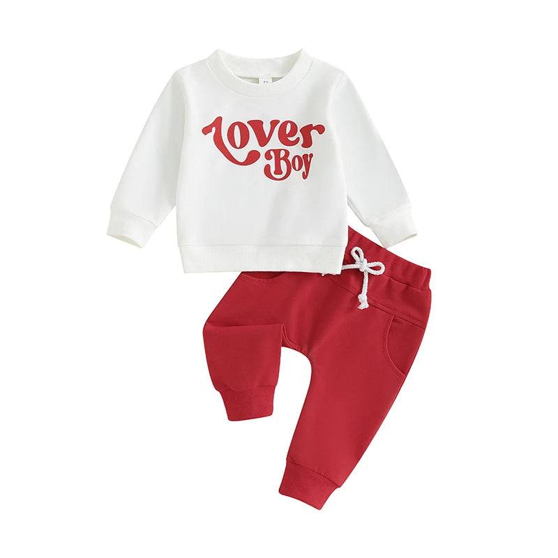 Baby Toddler Boy Girl 2Pcs Valentine's Day Outfits Long Sleeve Shirts Letter Lover Boy / Daddy's Little Valentine Print Top with Jogger Pants Set