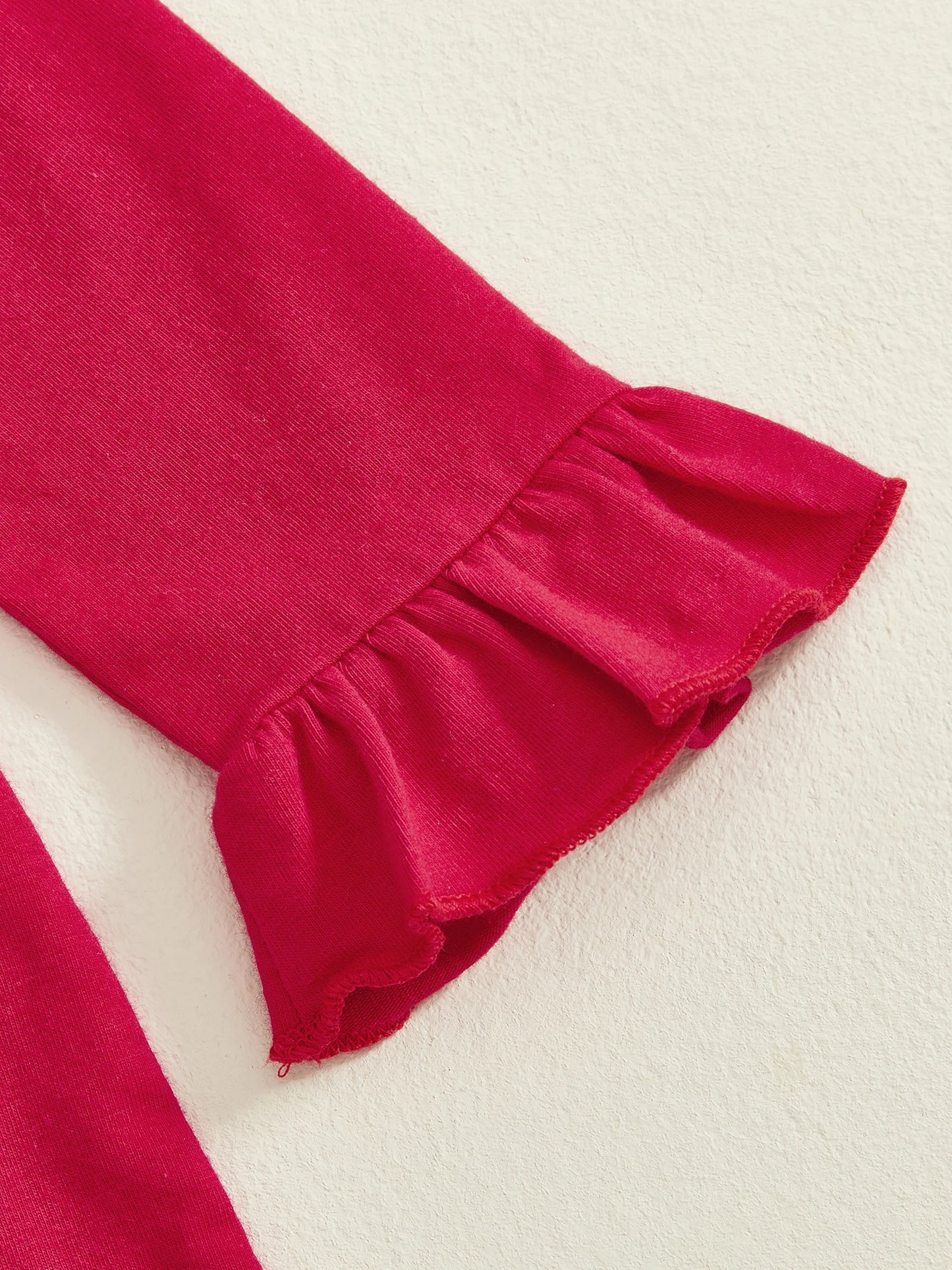 Baby Girl Bell Bottom Romper Fashionable Santa Claus Print Ho Ho Ho Bottom Round Neck Long Sleeve Ruffled Jumpsuit