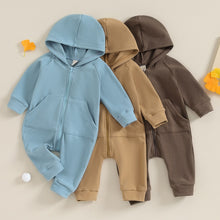Load image into Gallery viewer, Baby Toddler Girls Boys Autumn Hooded Jumpsuit Solid Color Long Sleeve Zipper Closure Casual Romper
