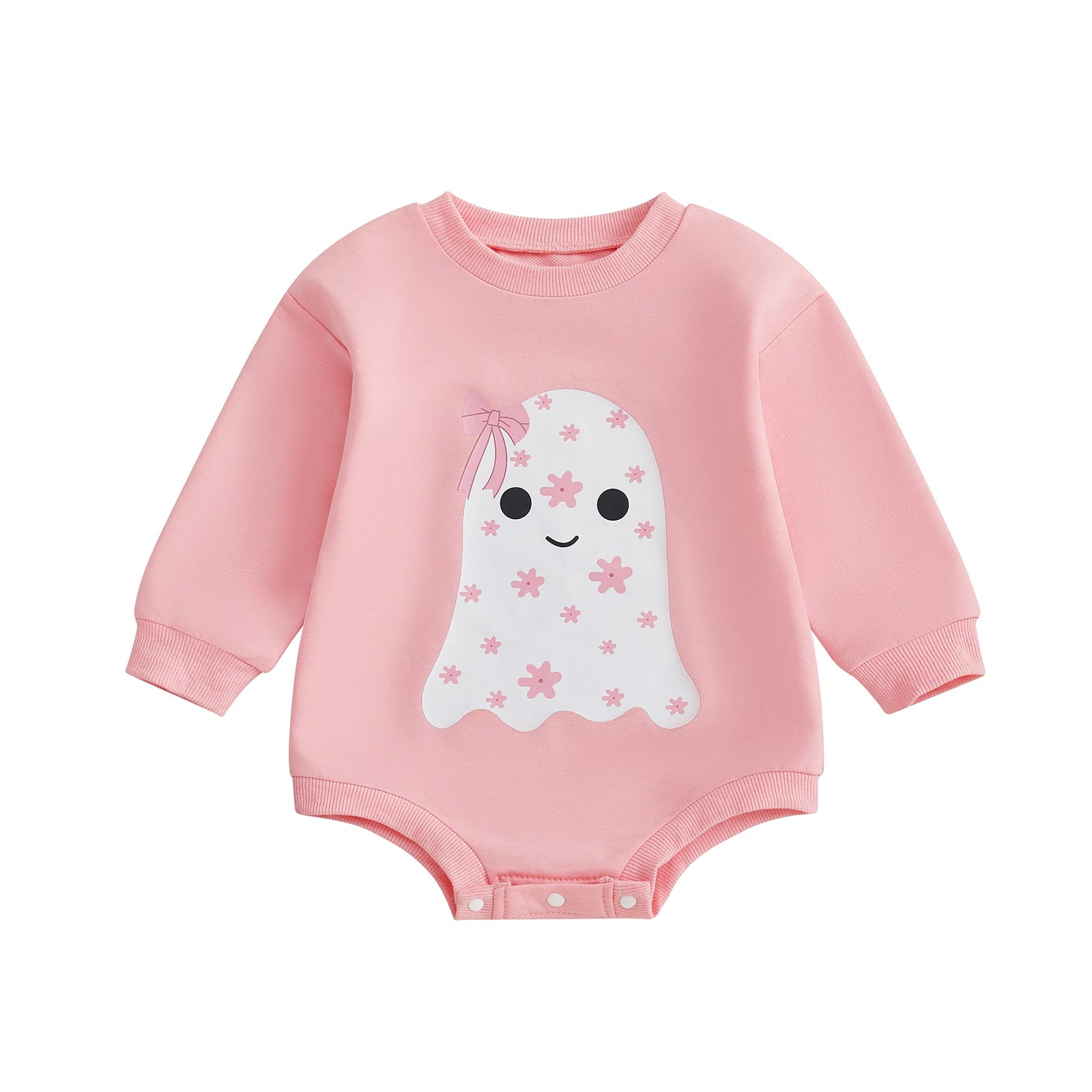 Newborn Baby Girls Halloween Sweatshirt Romper Casual Ghost Print Long Sleeve Jumpsuits Infant Fashion Clothes
