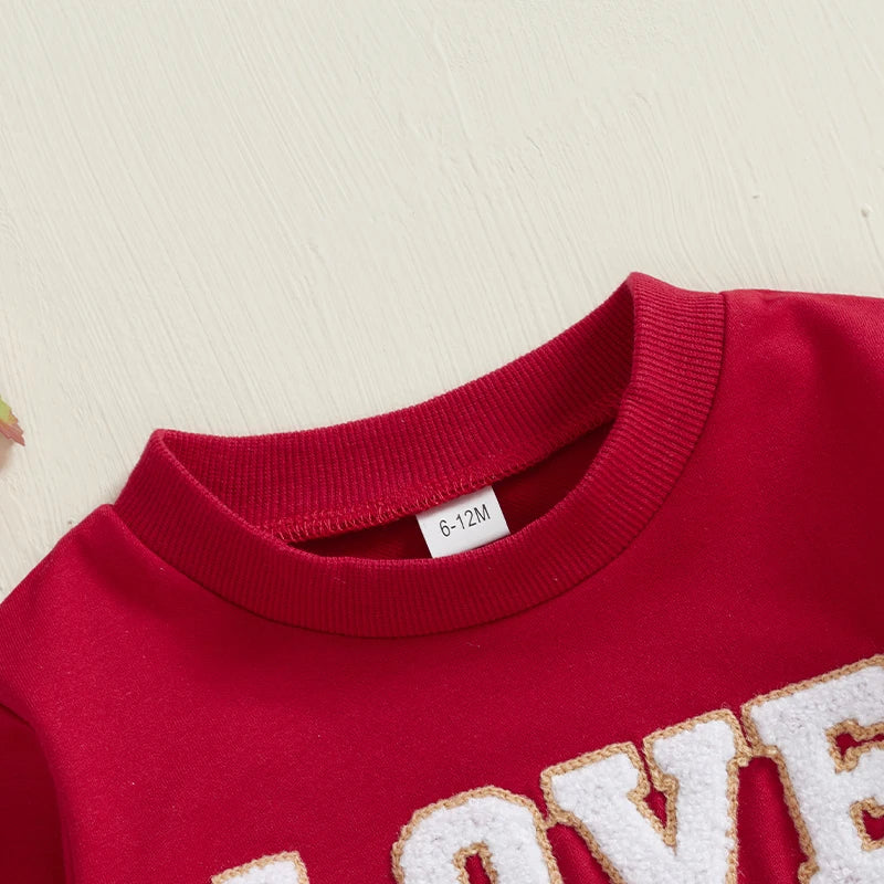 Baby Toddler Boys Girls LOVE Valentine's Day Letter Embroidered Long Sleeve Round Neck Casual Top Valentines