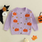 Baby Toddler Girls Halloween Sweater Casual Pumpkin Pattern Infant Button Cardigan Knitwear Warm Clothes Top
