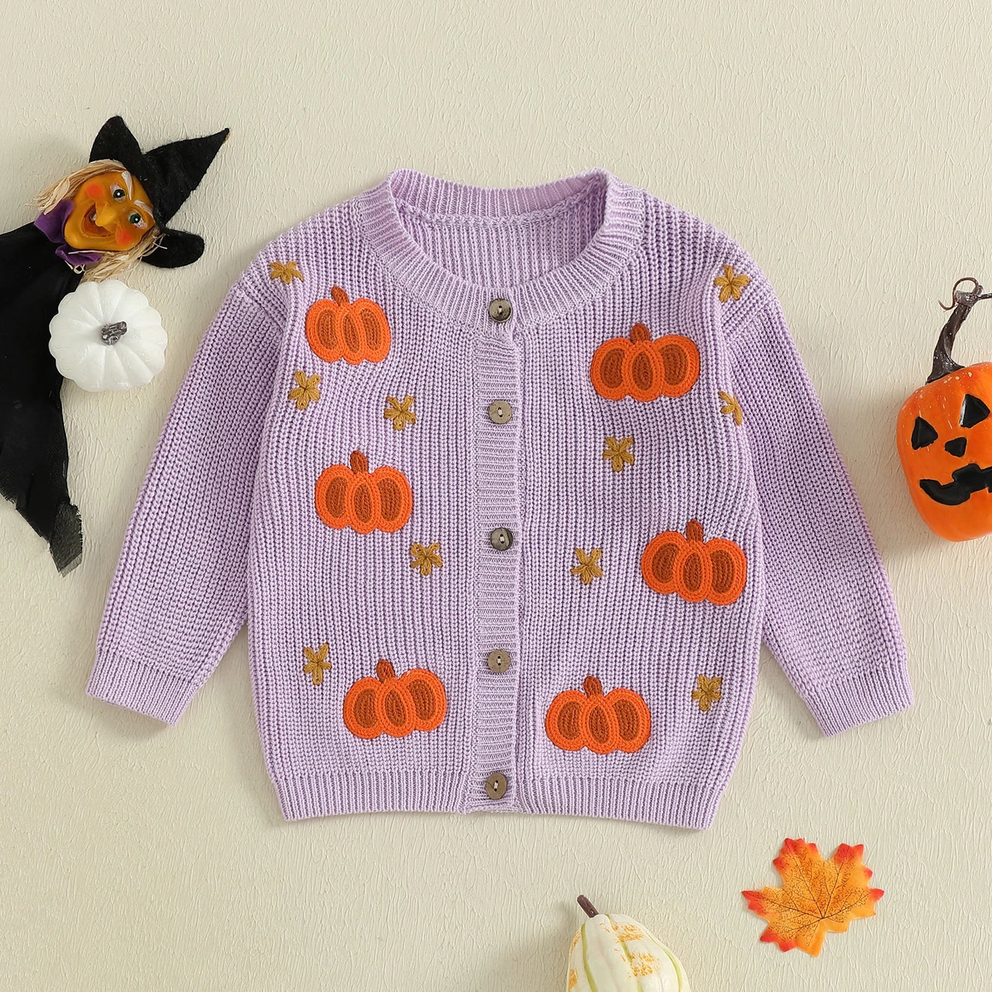 Baby Toddler Girls Halloween Sweater Casual Pumpkin Pattern Infant Button Cardigan Knitwear Warm Clothes Top