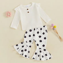 Load image into Gallery viewer, Baby Toddler Girl 2Pcs Fall Outfit Long Sleeve Ruffle Top + Floral Flower Flare Pants Set
