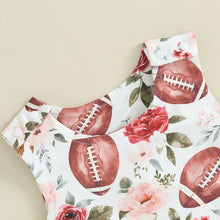 Load image into Gallery viewer, Baby Girl Clothes Football Flowers Sleeveless Romper Jumpsuit Game Day Clothing Outfit
