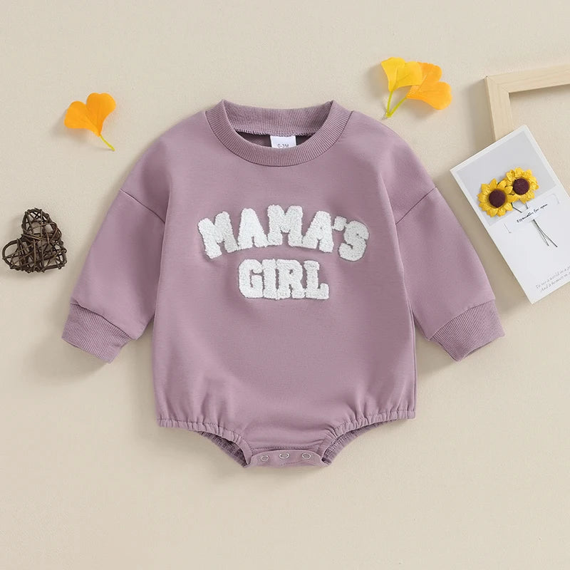 Baby Toddler Girls Romper Fuzzy Letter Mama's Girl Long Sleeve Crew Neck Jumpsuit