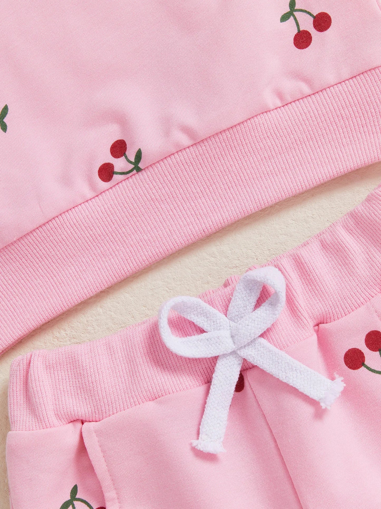 Baby Toddler Girl 2Pcs Winter Fall Outfit Cherry Print Long Sleeve Top Elastic Waist Joggers 2 Piece Jogger Set