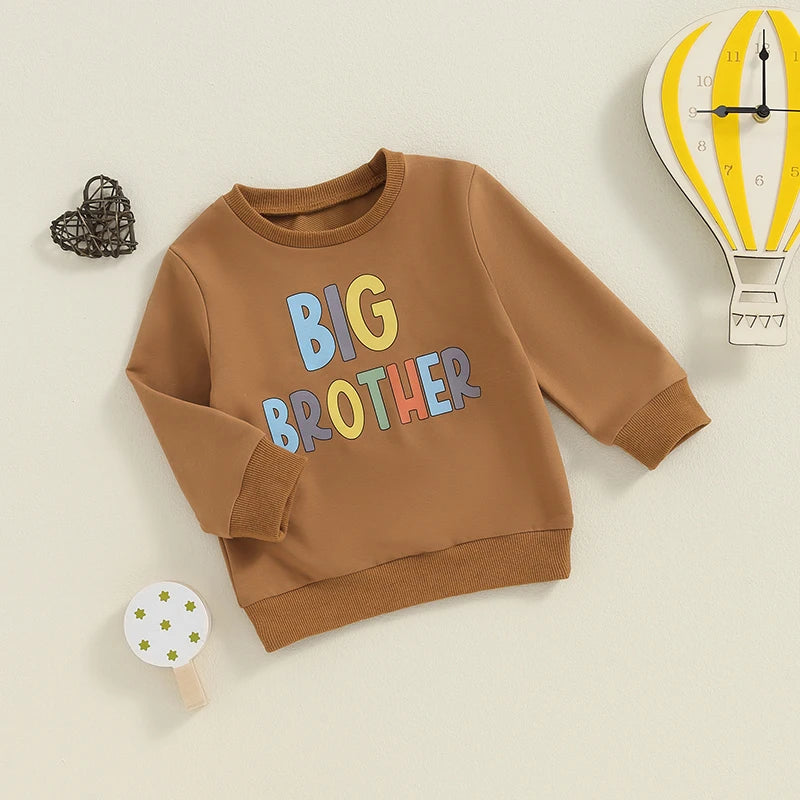 Toddler Kids Boys Big Brother Long Sleeve Crew Neck Letters Print Pullover Casual Fall Top