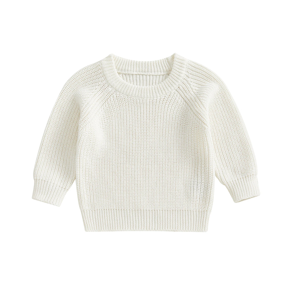 Baby Toddler Boys Girls Knit Sweater Long Sleeve Round Neck Solid Color Pullover Fall Top