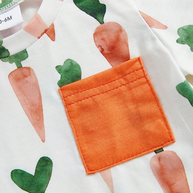 Baby Toddler Boys 2Pcs Easter Set Adorable Carrot Print Short Sleeve Round Neck Top Elastic Waistband Shorts Outfit