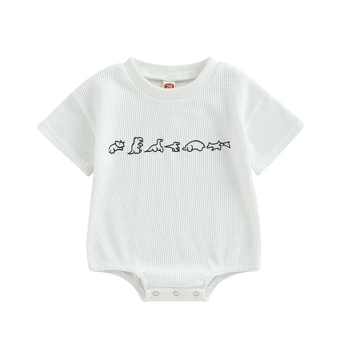 Infant Baby Boys Girls Casual Bodysuit Dinosaur Print Short Sleeve Crew Neck Waffle Jumpsuits