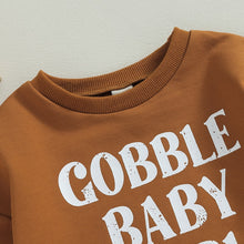 Load image into Gallery viewer, Baby Boys Girls Thanksgiving Gobble Baby Gobble, Little Turkey Brown Long Sleeve Crewneck Letter Print Romper Turkey
