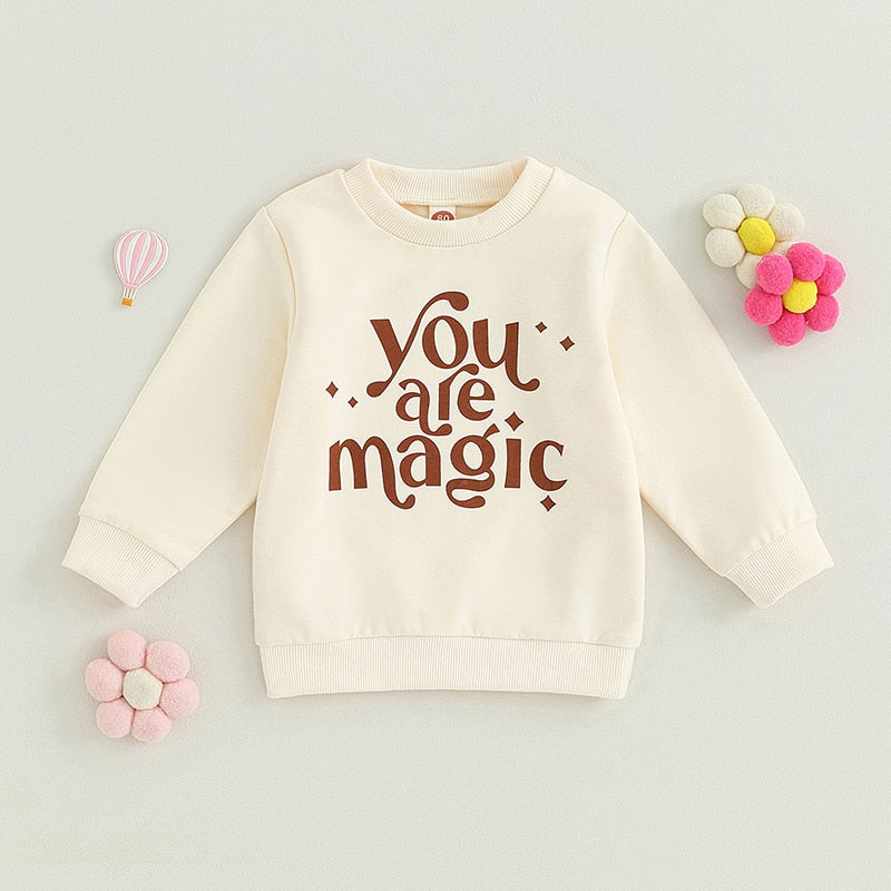 Toddler Baby Boy Girl Halloween Magic Letter Print Long Sleeve Round Neck Pullover Loose Top