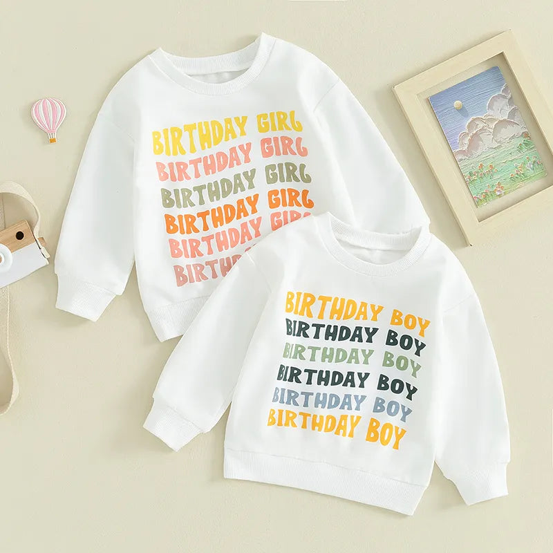 Baby Toddler Boys Girls Birthday Boy Birthday Girl Letters Print Long Sleeve Round Neck Top