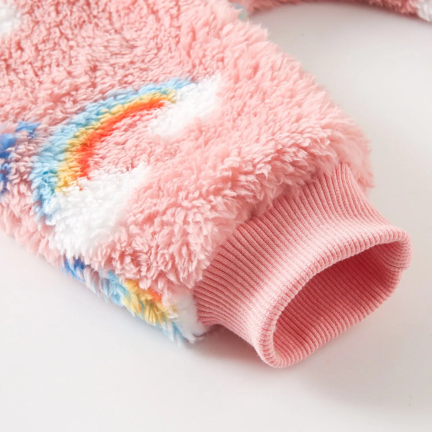 Baby Toddler Girl Winter Clothes Warm Thick Romper Zipper Long Sleeve Jumpsuit Rainbow Print Fleece Outfit