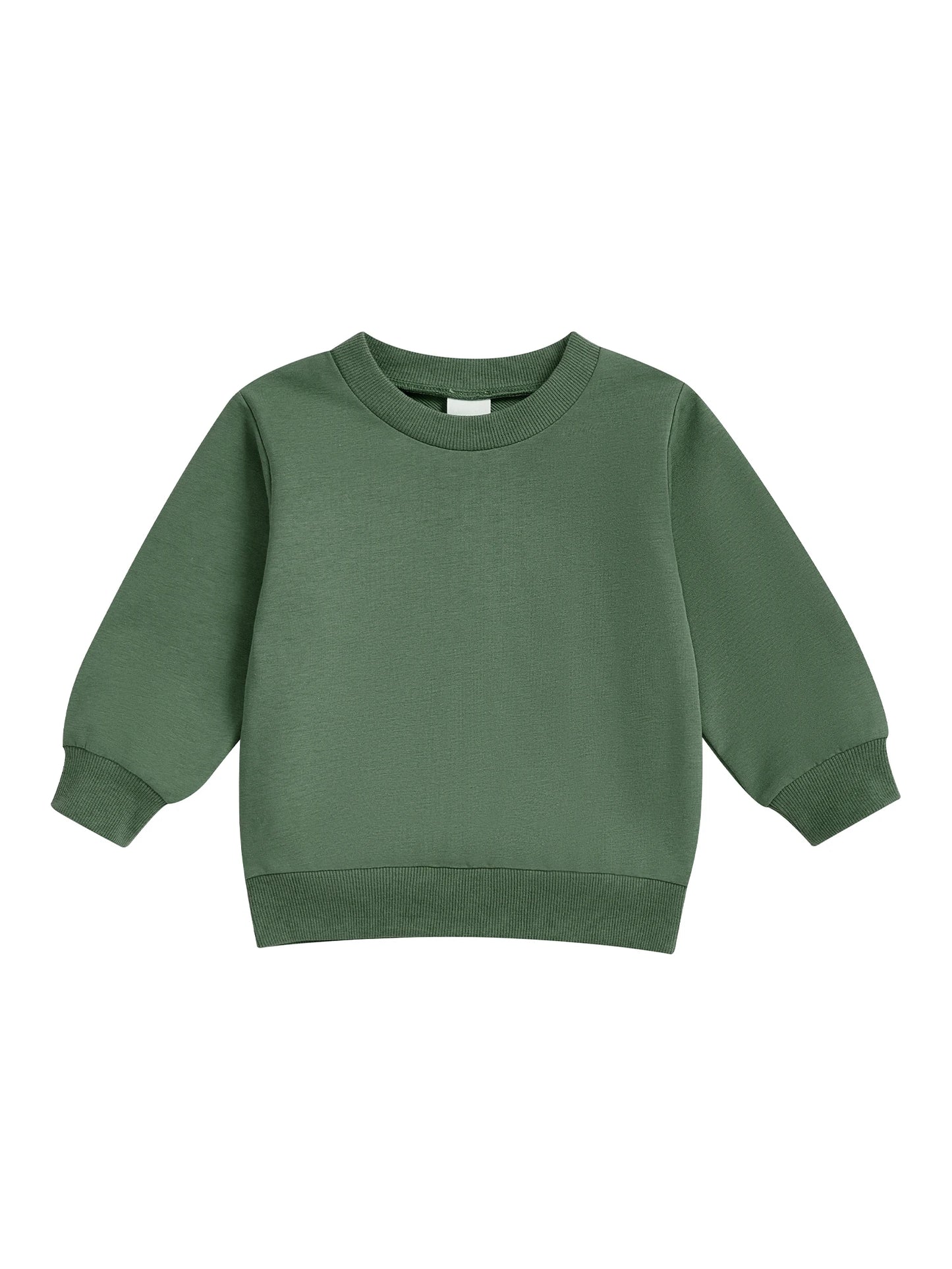 Baby Toddler Kids Boy Girl Solid Color Long Sleeve Round Neck Pullover Loose Top