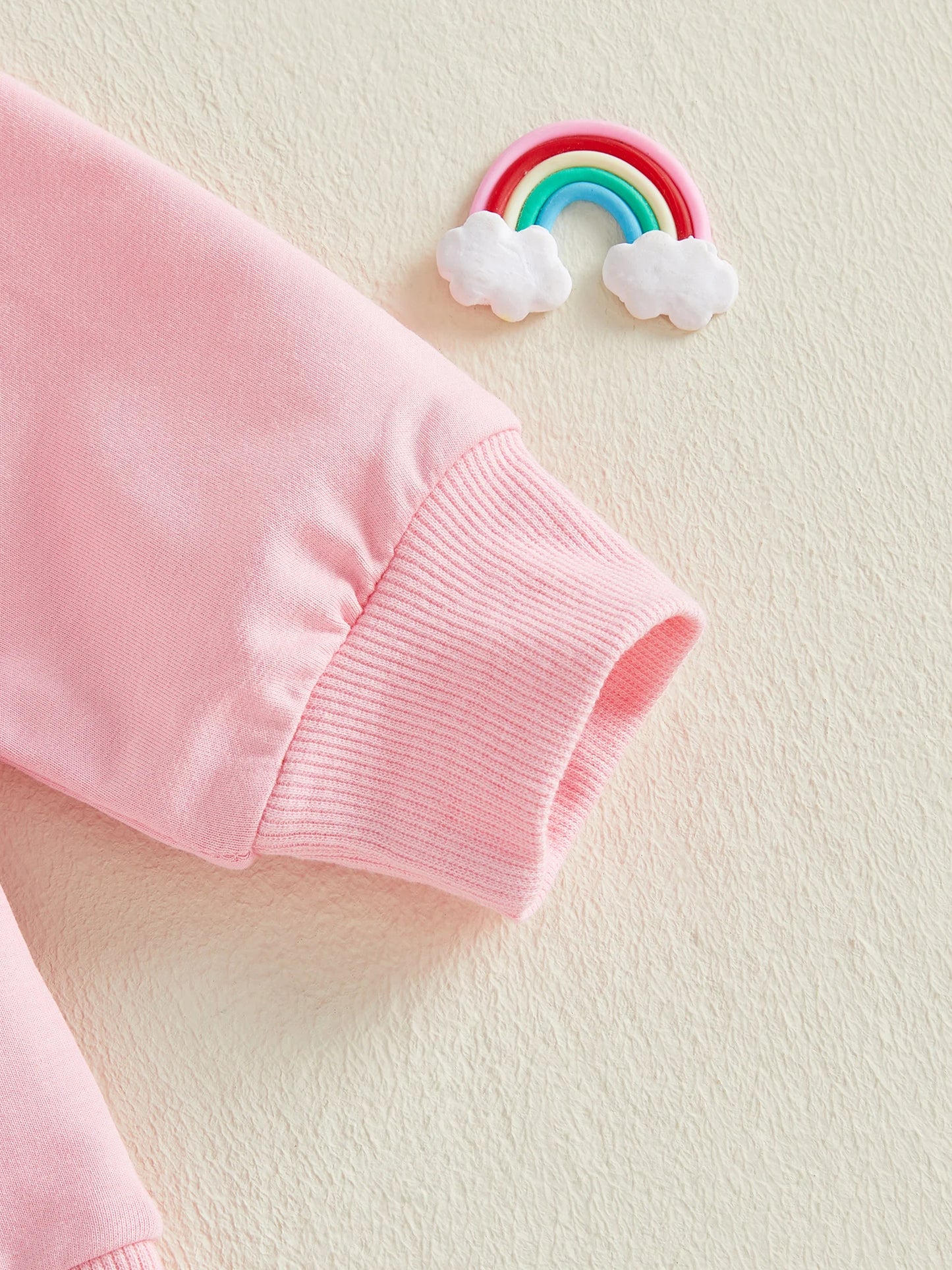 Baby Toddler Girls 2Pcs Valentine's Day Clothes Long Sleeve Crew Neck 3D Crochet Flower Love Decor Top and Pants Jogger Set