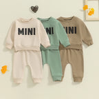 Baby Toddler Boys Girls MINI Set Letter Print Long Sleeve Round Neck Top Pockets Long Pants Outfit