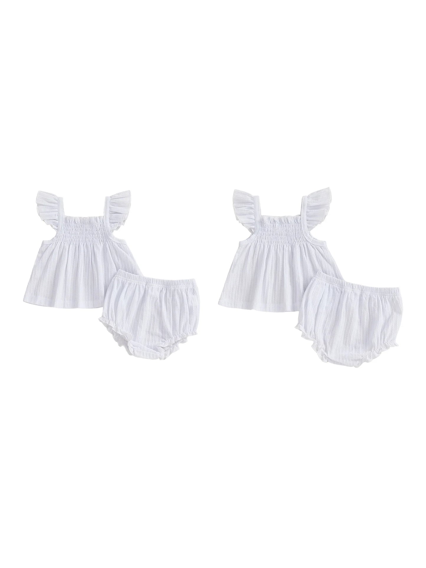 Baby Girls 2Pcs Spring Summer Outfit Flying Sleeve A-line Tops Ruffle Trim Shorts Set