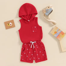 Load image into Gallery viewer, Toddler Baby Boy 2Pcs Outfits Star Print Sleeveless Hooded Tank Tops and Elastic Shorts Set Summer Clothes
