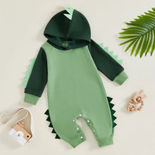 Load image into Gallery viewer, Baby Boys Romper Hooded Dinosaur Shaped Contrast Color Long Sleeve Fall Bodysuit Jumpsuit
