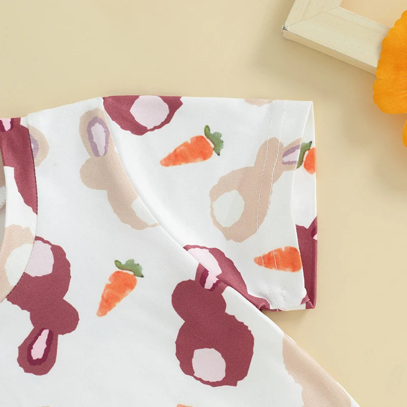 Baby Toddler Boys Girls 2Pcs Easter Set Bunny Rabbit Carrot Print Short Sleeve T-shirt with Elastic Waist Shorts Outfit