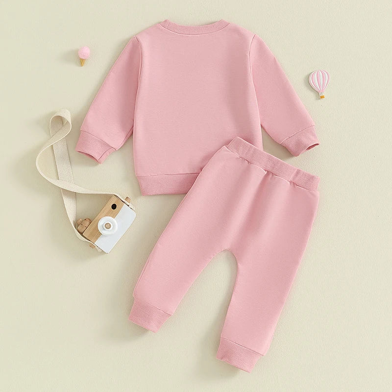 Baby Toddler Girls 2Pcs Outfit Long Sleeve Crew Neck Rainbow Top with Elastic Waist Jogger Pants Set