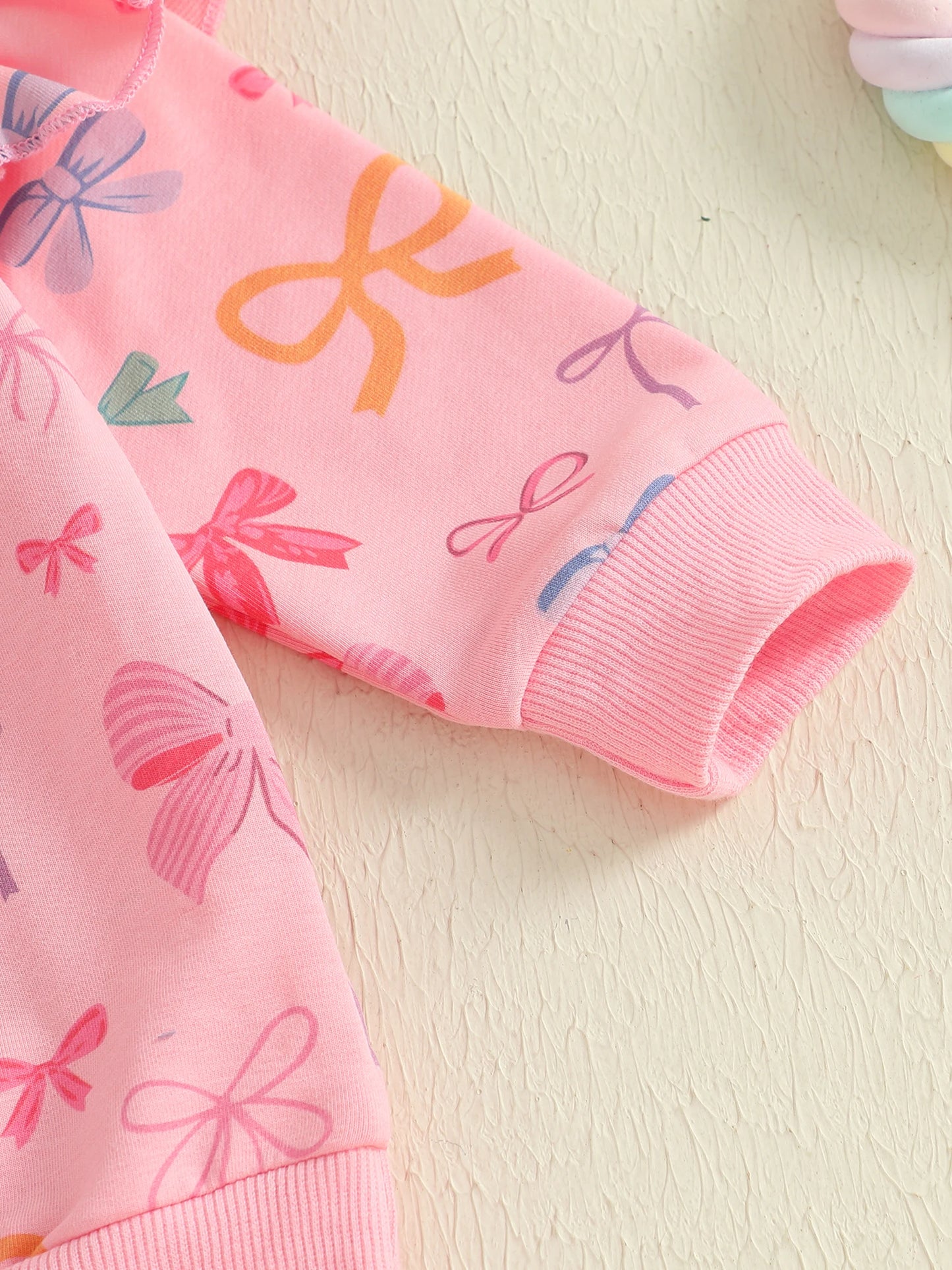 Baby Toddler Girls 2Pcs Fall Outfits Bow Print Ruffled Long Sleeve Top and Elastic Pants Jogger Set