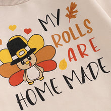 Load image into Gallery viewer, Baby Boys Girls Thanksgiving My Rolls Are Homemade Romper Long Sleeve O Neck Letter and Turkey Print Bodysuit
